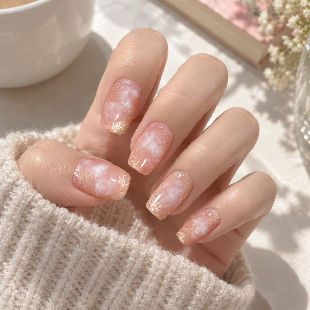 Blushing Cloud | Square | Handmade Press On Nails