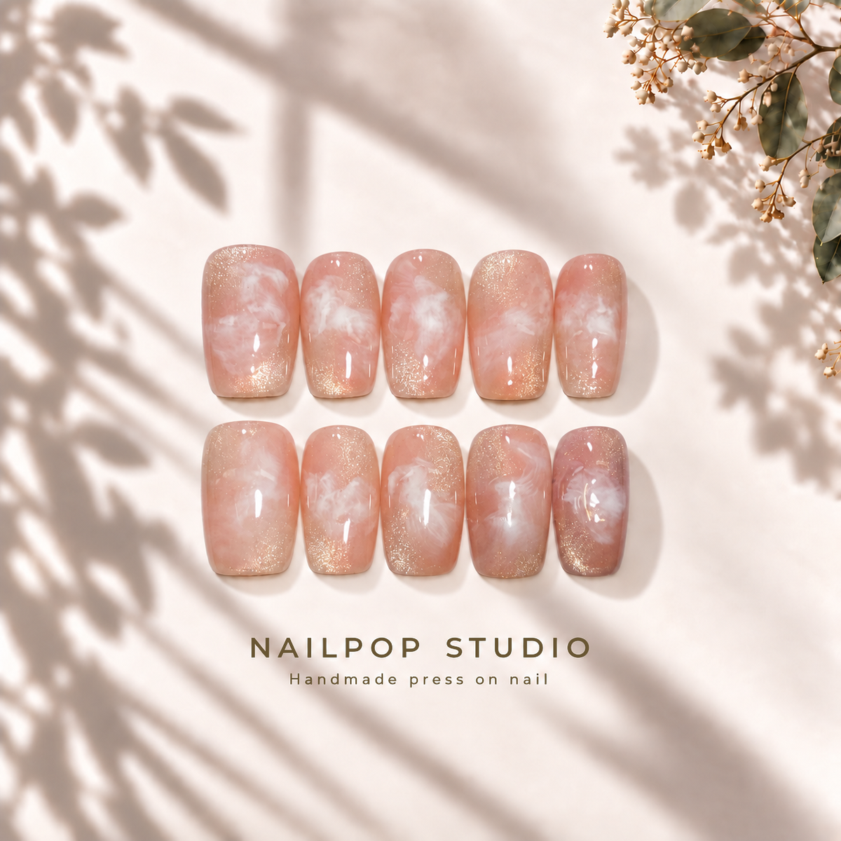 Blushing Cloud | Square | Handmade Press On Nails