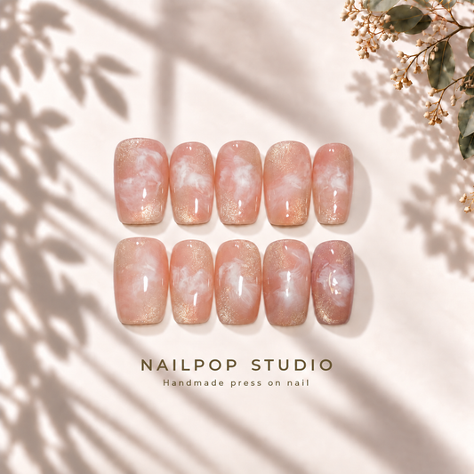 Blushing Cloud | Square | Handmade Press On Nails